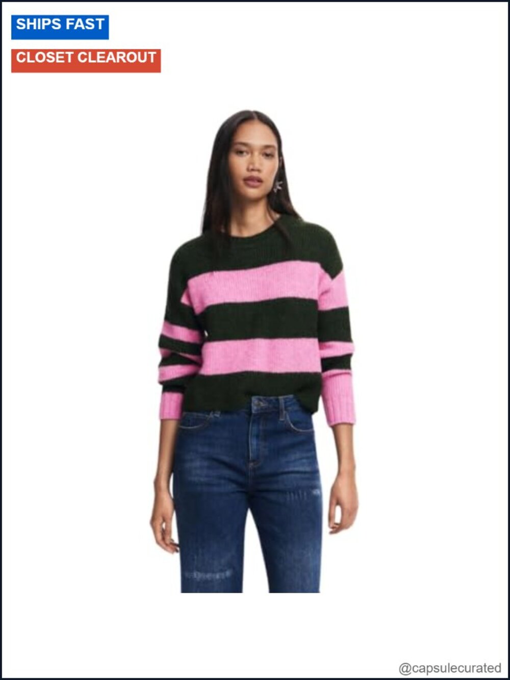 Women's Flat Knit Thick Gauge Pullover - Long Sleeve Crew Neck Sweater